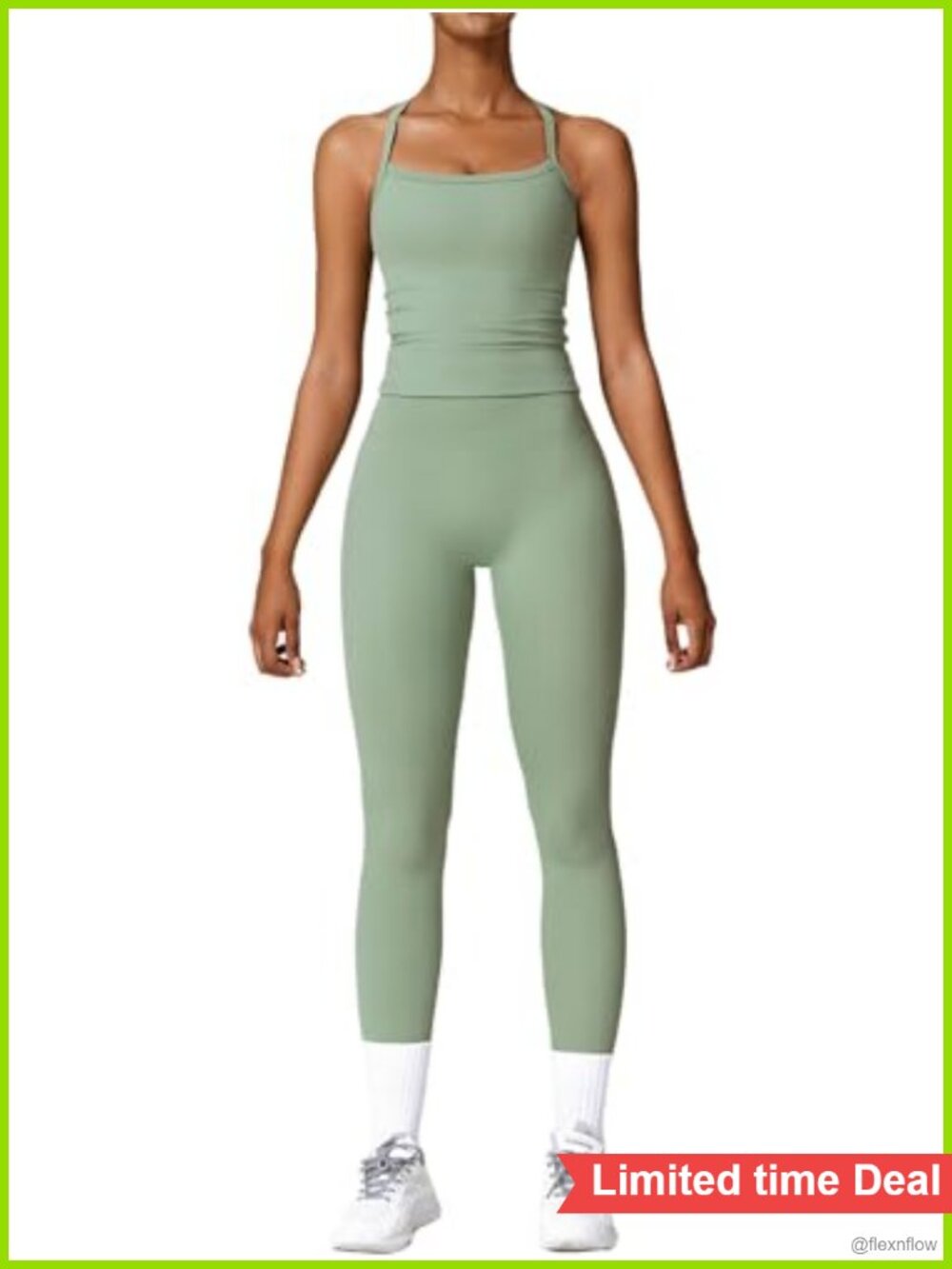 Two Piece Workout Set Cross Back Tank High Waist Leggings Gym Outfit